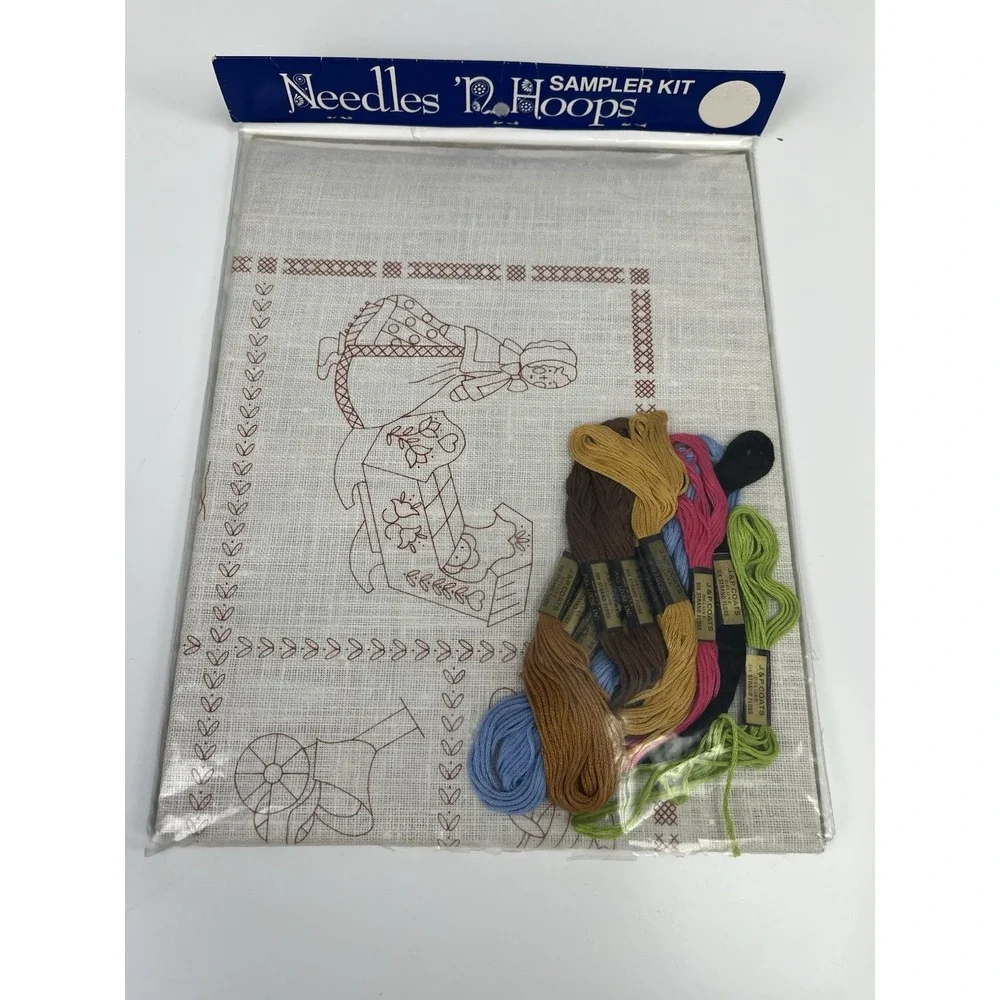 Vintage Needles 'N Hoops Antique Toys Stamped Cross Stitch Kit #211 Sampler